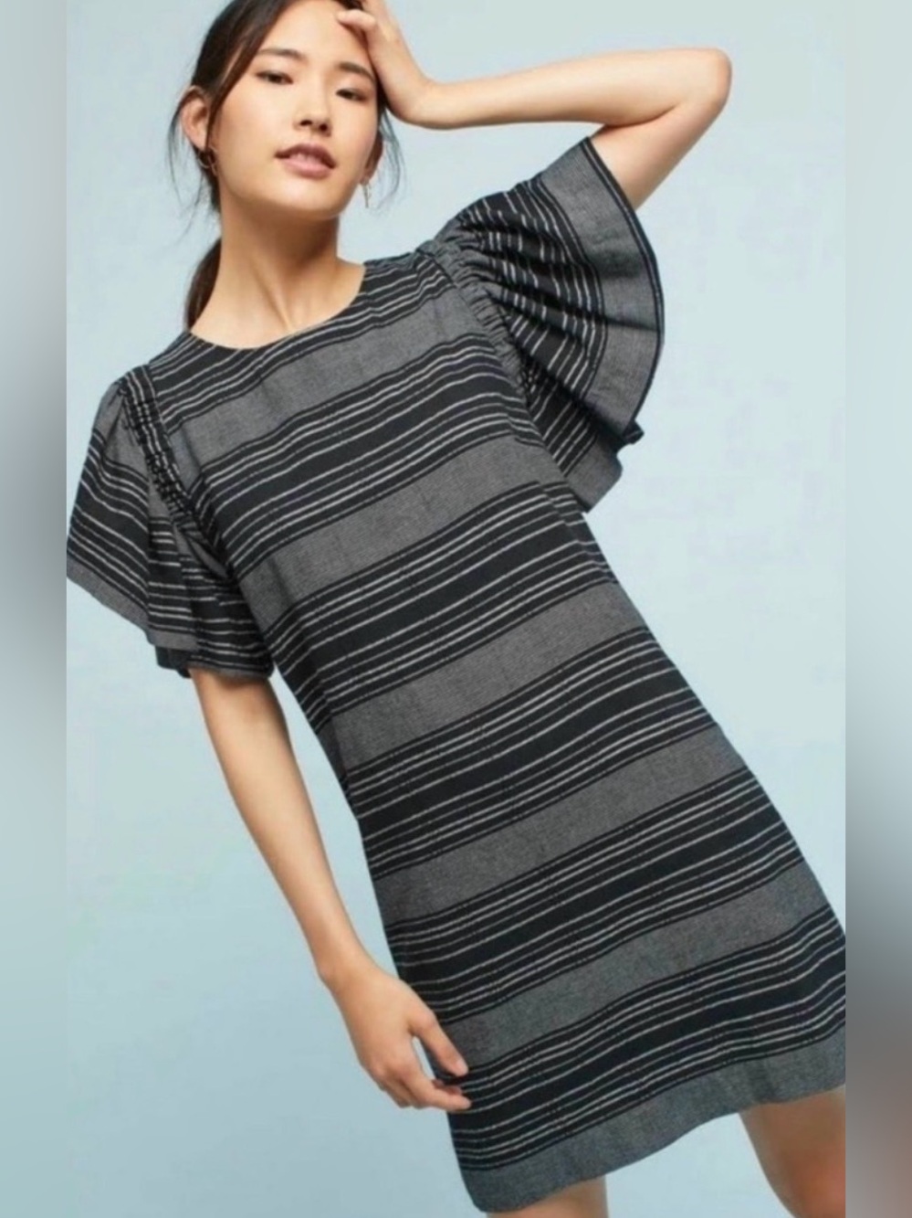 Anthropologie - Moon River Denmark Black And Gray Stripe Mini Dress Size Small